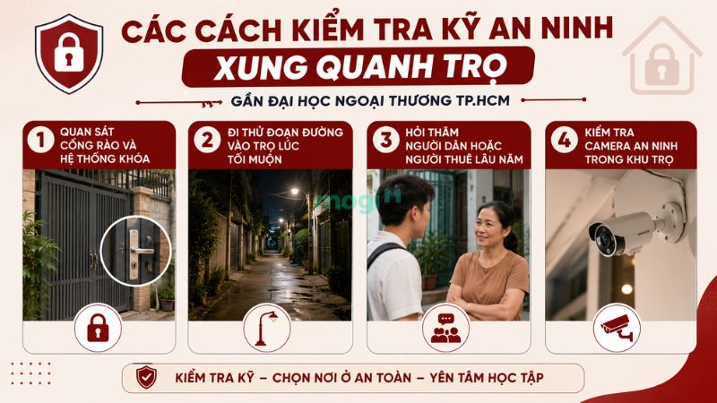 Kinh nghiệm thuê trọ gần trường Đại học Ngoại Thương TP.HCM (FTU TP.HCM) 6 4 Cách kiểm tra an ninh xung quanh trọ gần Đại học Ngoại thương TP.HCM