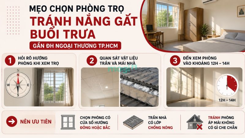Kinh nghiệm thuê trọ gần trường Đại học Ngoại Thương TP.HCM (FTU TP.HCM) 7 Mẹo chọn phòng trọ tránh nắng gắt buổi trưa gần ĐH Ngoại Thương TP.HCM