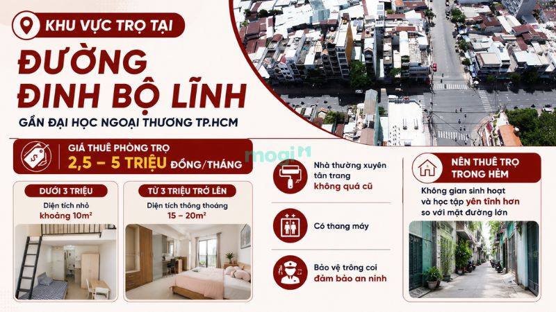 Kinh nghiệm thuê trọ gần trường Đại học Ngoại Thương TP.HCM (FTU TP.HCM) 4 Mức giá và loại hình phòng trọ tại Đinh Bộ Lĩnh gần ĐH Ngoại thương TPHCM