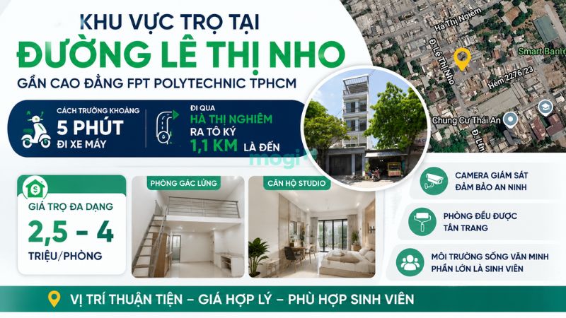 Kinh nghiệm thuê trọ gần trường Cao đẳng FPT Polytechnic TP.HCM 3 Đặc điểm phòng trọ đường Lê Thị Nho gần Cao đẳng FPT Polytechnic TPHCM