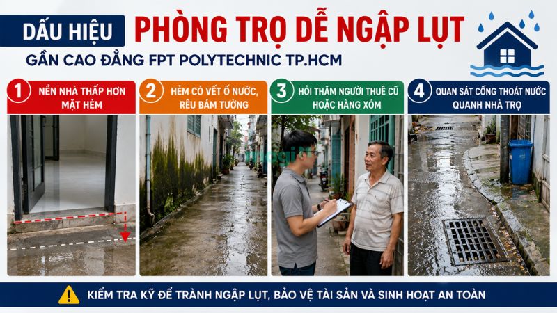 Kinh nghiệm thuê trọ gần trường Cao đẳng FPT Polytechnic TP.HCM 6 Dấu hiệu phòng trọ ngập lụt gần Cao đẳng FPT Polytechnic TP.HCM