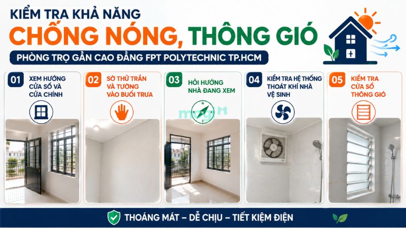 Kinh nghiệm thuê trọ gần trường Cao đẳng FPT Polytechnic TP.HCM 4 Kiểm tra khả năng chống nóng của phòng trọ gần Cao đẳng FPT