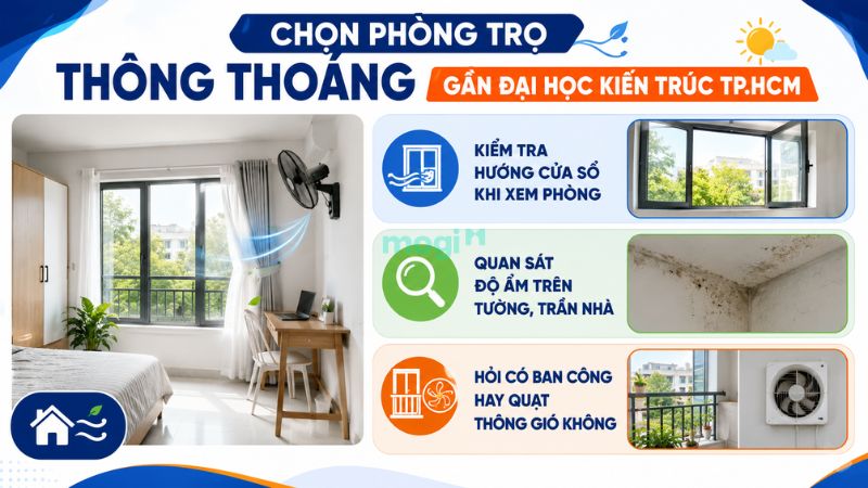 Kinh nghiệm thuê trọ gần trường Đại học Kiến trúc TP.HCM 6 Cách kiểm tra mức độ thông thoáng của phòng trọ gần UAH