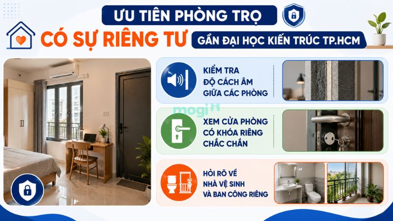 Kinh nghiệm thuê trọ gần trường Đại học Kiến trúc TP.HCM 7 Ưu tiên chọn phòng trọ có sự riêng tư gần Đại học Kiến trúc TP.HCM