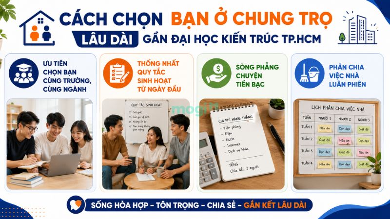 Kinh nghiệm thuê trọ gần trường Đại học Kiến trúc TP.HCM 8 Cách chọn bạn ở chung trọ lâu dài gần Đại học Kiến trúc TP.HCM