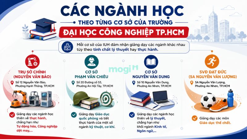 Kinh nghiệm thuê trọ gần trường Đại học Công nghiệp TP.HCM 2 Cách phân bổ ngành học theo từng cơ sở của Đại học Công nghiệp TPHCM