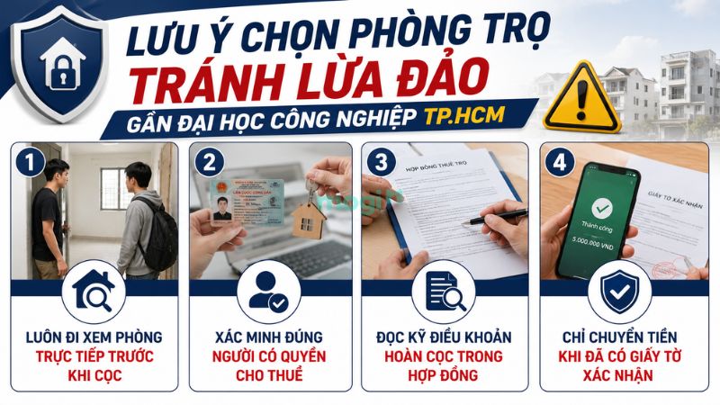 Kinh nghiệm thuê trọ gần trường Đại học Công nghiệp TP.HCM 8 Lưu ý chọn phòng trọ tránh lừa đảo gần Đại học Công nghiệp TP.HCM