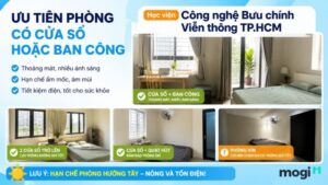 Kinh nghiệm thuê trọ gần Học viện Bưu Chính Viễn Thông TP.HCM 5 Khi thuê trọ gần PTIT TPHCM, nên ưu tiên phòng có cửa sổ và ban công thoáng mát