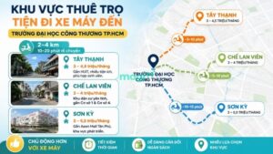 Kinh nghiệm thuê trọ gần trường Đại học Công Thương 6 Khu vực thuê trọ cách HUIT 2-4 km thuận tiện di chuyển bằng xe máy