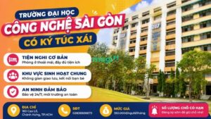 Kinh nghiệm thuê trọ gần trường Đại học Công nghệ Sài Gòn 5 STU có ký túc xá nằm ngay trong khuôn viên trường, giúp sinh viên thuận tiện di chuyển đến lớp